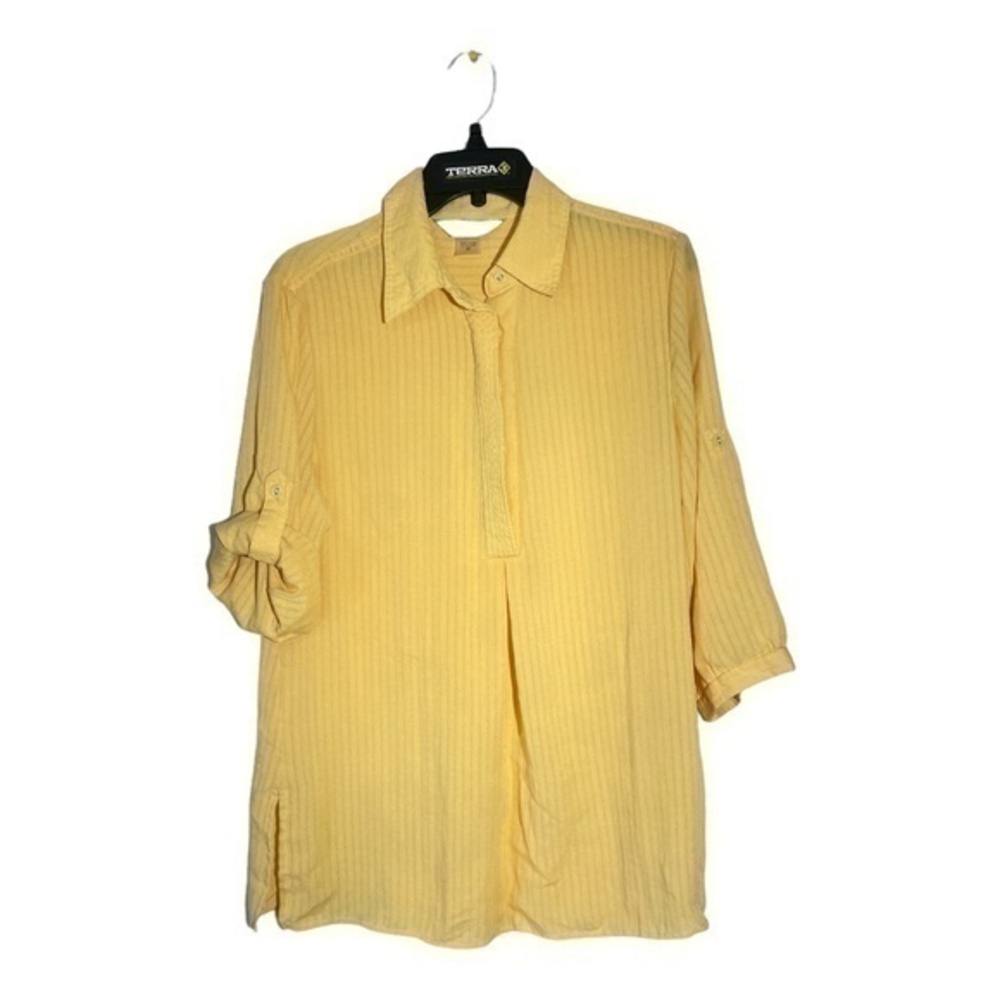 Allison Daley Petite Womens Yellow 1/2 Button Blouse Rayon Lightweight Tunic Siz